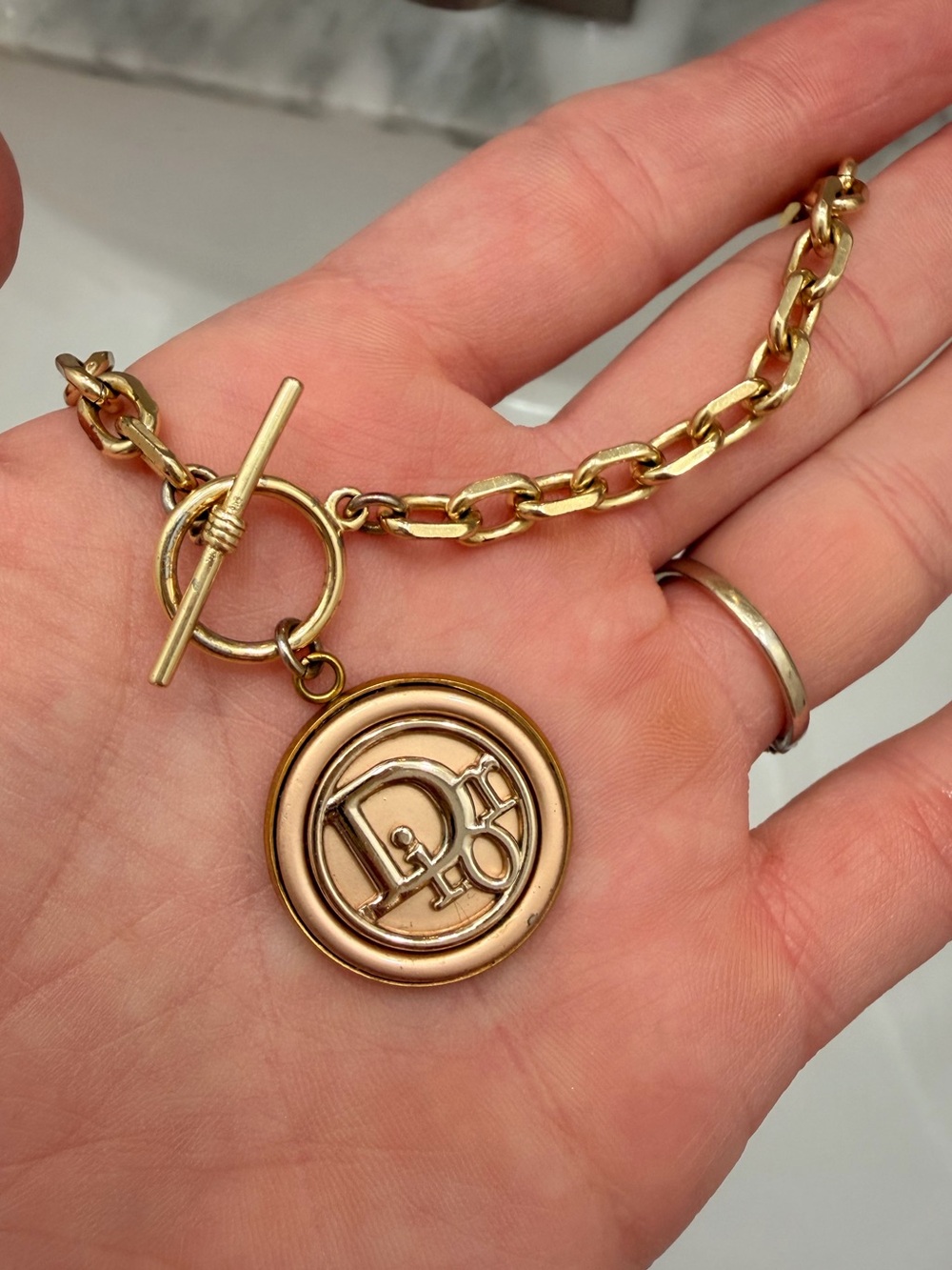 Dior Vintage Gold-Tone Medallion Toggle Necklace